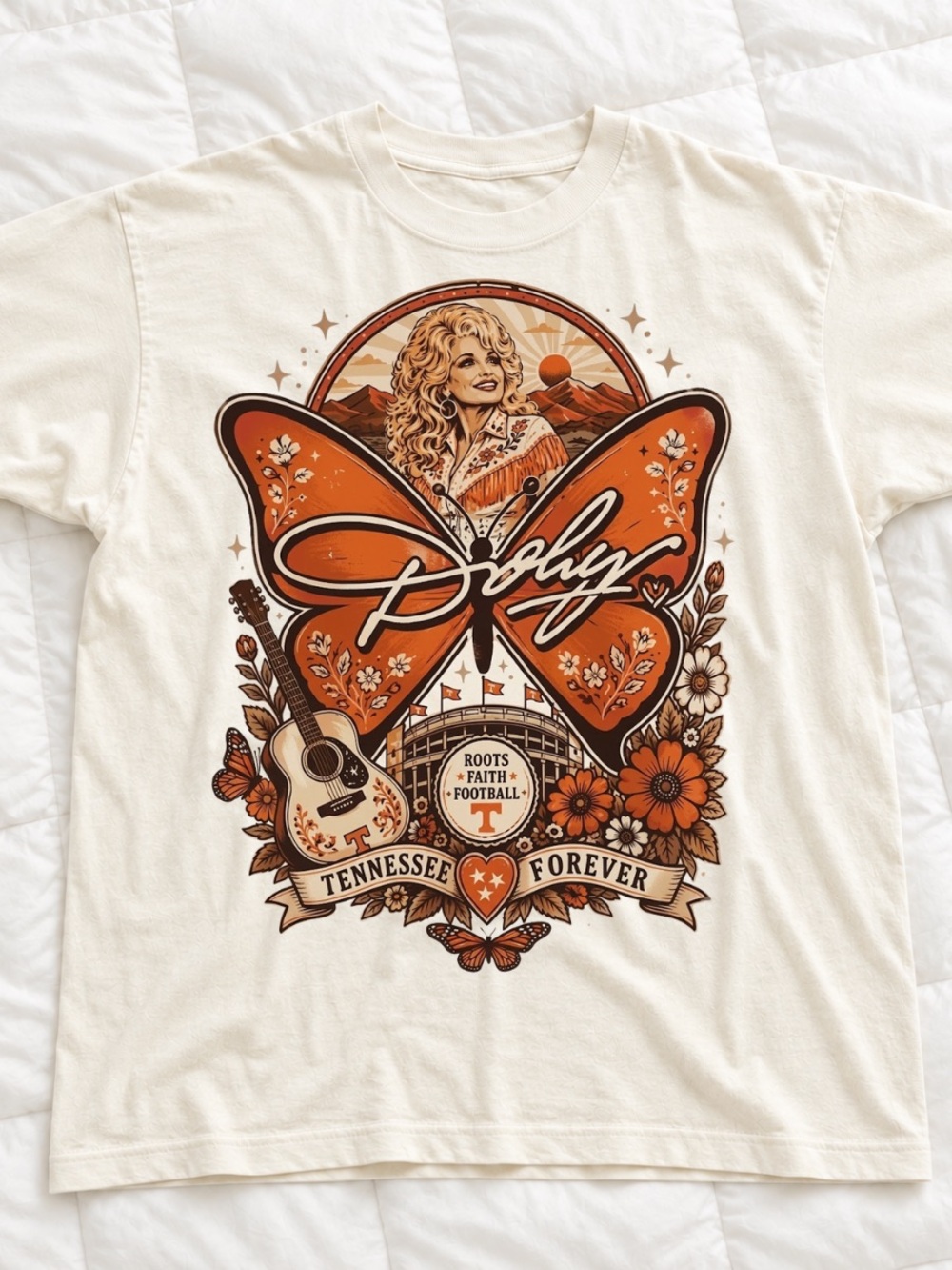 Dolly Tennessee Forever Graphic Tee - Vintage Cream with Orange Butterfly